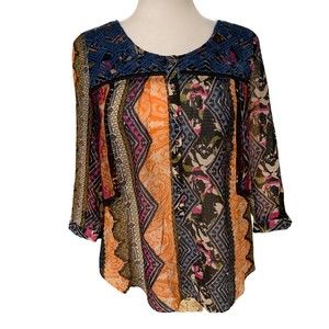 Anthropologie | Vanessa Virginia Bold Print Bohemian Cottage Core Blouse Size 2